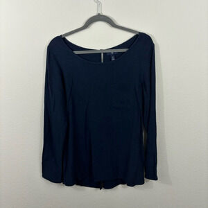 Gap Dark Navy Blue Long Sleeve Top Sz S Pocket Front Oversized Slouchy Comfy Tee